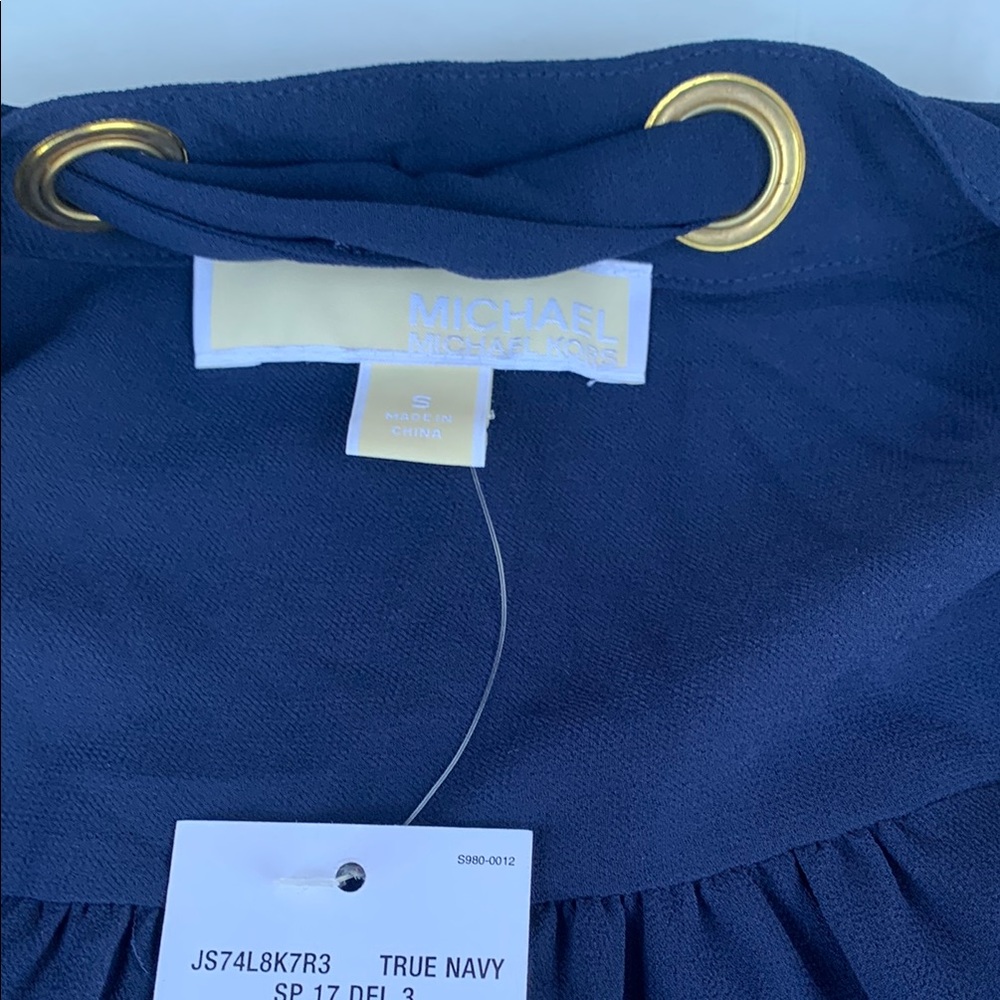 MICHAEL Michael Kors Blue Tie Front High-Low Top - Picture 9 of 10